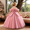 thumbnail image 5 of Angala Little Girls Dresses Solid Evening Gown Maxi Dresses Off Shoulder Fashion Elegant Comfortable Birthday Evening Party Child Summer Outfit Size 9-10 Years Red, 5 of 6