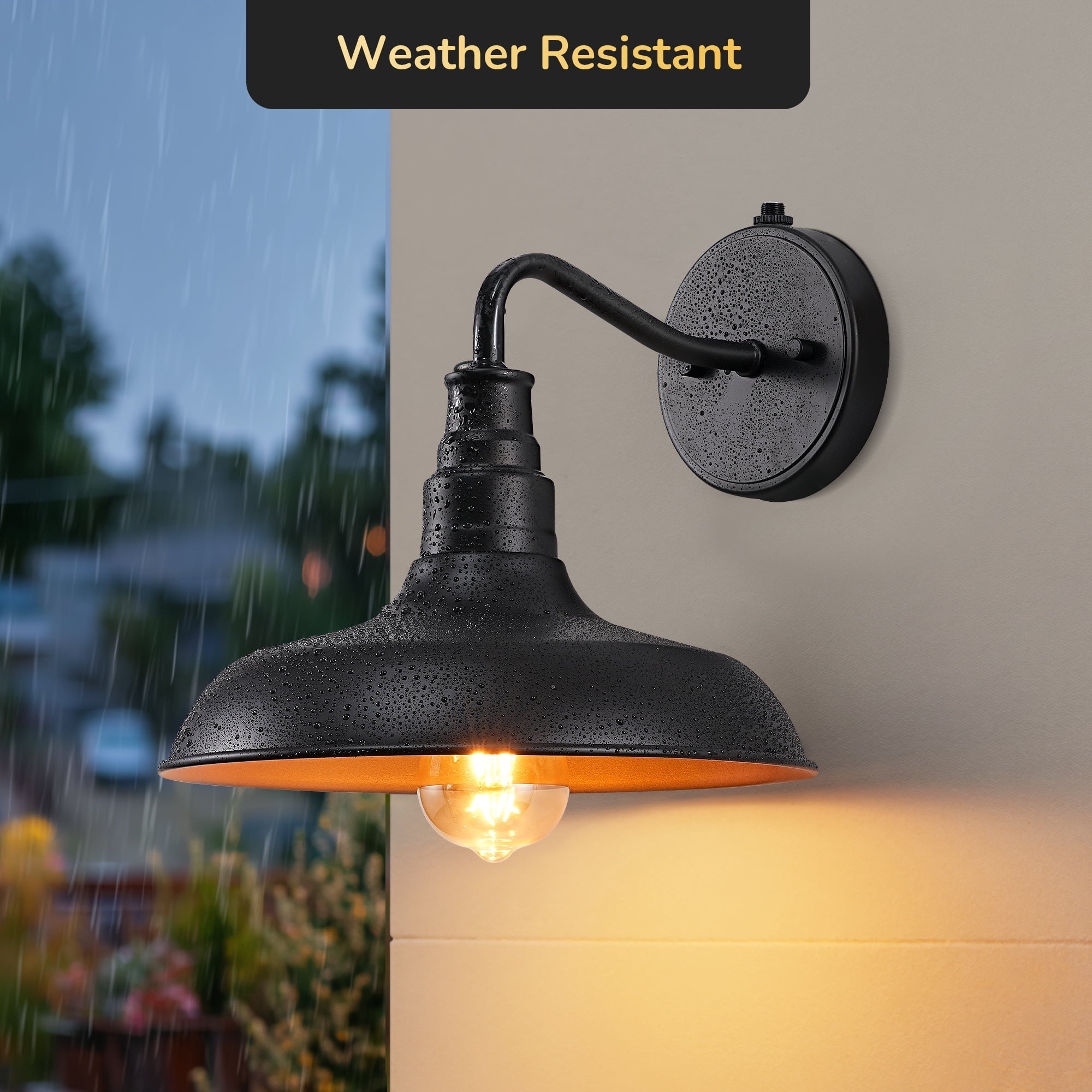 EDISHINE Dusk to Dawn Outdoor Barn Light, Gooseneck Wall Sconce E26, Hardwired Weatherproof Exterior Fixture for Porch Garage Patio Entryway, Rustproof Aluminum Black (Bulbs Not Included)