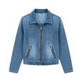 thumbnail image 4 of Womens Jeans Jacket Solid Color Lapel Zipper Denim Casual Outerwear Jacket for Spring and Fall, 4 of 5