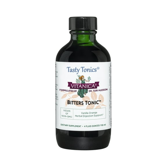 Vitanica Bitters Tonic, Liquid Digestion Supplement, Digestion Support, Alcohol Free, Vanilla Orange, Vegan, 4 Ounce (Bitters Tonic)