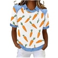 thumbnail image 3 of ZVAVZ Funny Easter Shirts for Women Waffle Knit Bunny Egg Print Tshirt Cute Graphic Short Sleeve Patchwork Pullover Tops Comfy Holiday Top Orange,S, 3 of 7