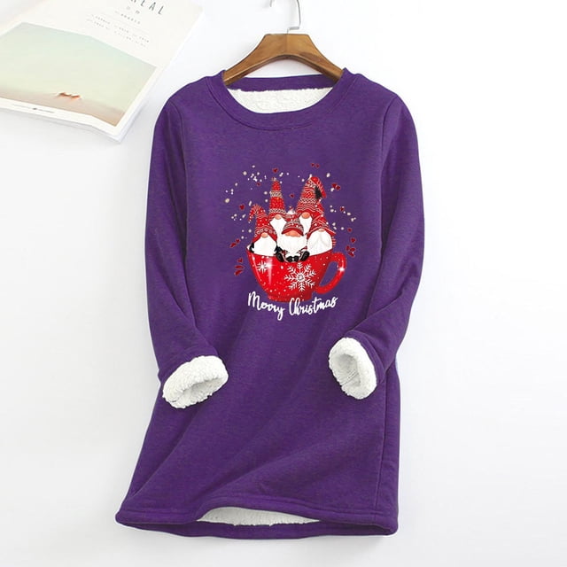 Puntoco Mujeres Sudadera de lana gruesa Manga larga Estampado Terciopelo Cálido Cuello redondo Ropa interior tops Puntoco Puntoco-944