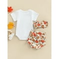 thumbnail image 4 of Bagilaanoe 3pcs Newborn Baby Boy Girl Short Pants Set Short Sleeve Pumpkin/Letter Print Romper Tops + Shorts + Headband 3M 6M 12M 18M Infant Casual Outfits, 4 of 8