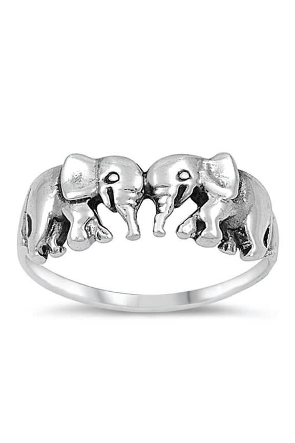 CHOOSE YOUR COLOR Women's Elephant Pair Ring .925 Sterling Silver Band Jewelry Female Male Size 7