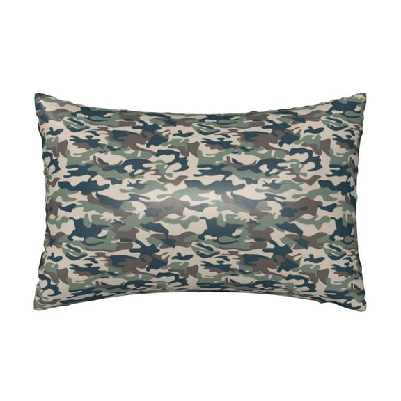 Silk Pillow Case for Hair And Skin Queen - Green Camouflage Print Cooling Sleep Throw Pillow Covers Standard Size 20x30in, comfort Satin Pillowcase with Zipper for Women Men