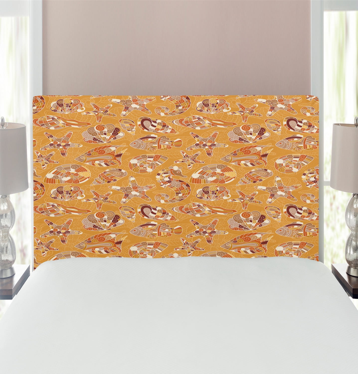 Ocean Headboard, Pattern of Fish Shells Starfish SeaHorse Water