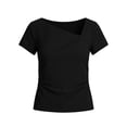 thumbnail image 6 of YUGYXL Women's Summer Asymmetrical Y2K Tops Trendy Ribbed Short Sleeve Fitted Tee Shirts Spring Fashion Clothing Black Top S, 6 of 6