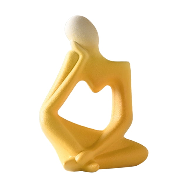 Amarillo pensador creativo nórdico adornos de jarrón de cerámica artesanías de cerámica arreglo floral de la sala de estar decoración de la entrada del hogar (: 19x13.5x9cm)