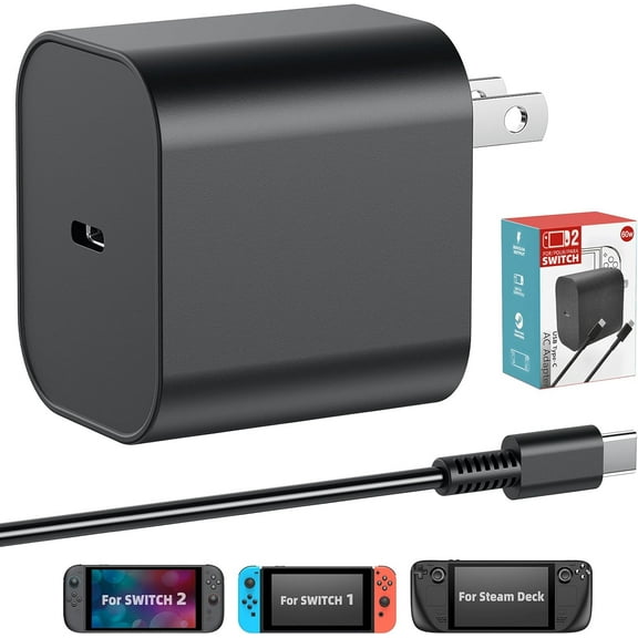 For Switch 2 Charger - 60W AC Adapter for Switch 2 (2025)/1,Extra Long 5FT Charging Cable, Support 4K TV Dock Mode, Power Supply 20V/3A Fast USB C Cord