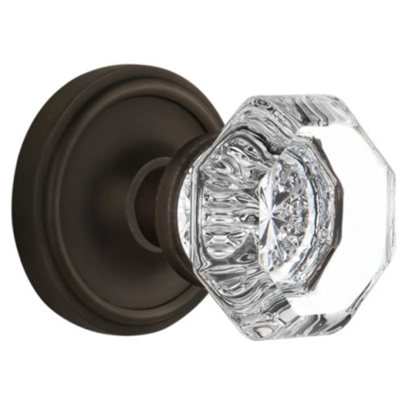 Nostalgic Warehouse Classic Rosette with Waldorf Crystal Door Knob, Privacy - 2.375", Oil Rubbed Bronze