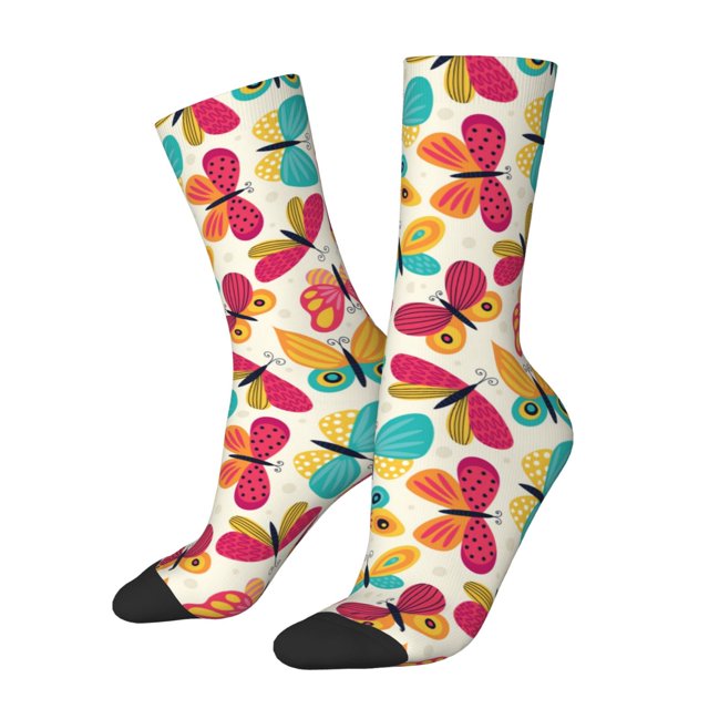 Balery Colorful Butterflies Calcetas Largas con Estampado para Hombre y Mujer – Suaves y Transpirables, Talla Única (US 5-11)