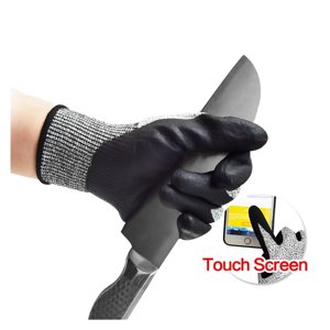 Touche d'écran HPPE Mousse Nitrile Gants de revêtement résistant au travail coupé Sécurité Black Coated Travaux de construction Gants Sécurité Gant de travail, résistant à l'usure