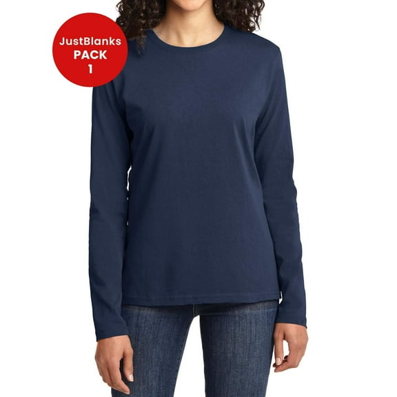 JustBlanks Ladies Long Sleeve Core Cotton Tee Open Hem Cuffs