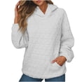 thumbnail image 2 of Quilted Hoodies for Women with Front Pockets Pullover Sweatshirts Ladies Casual Long Sleeve Solid Loose Thick Warm Hooded Tops, 2 of 6