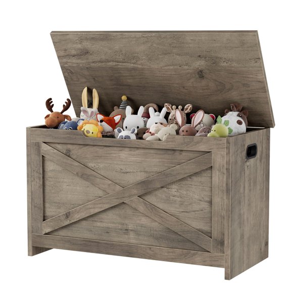 Wooden Toy Chest and Storage Bench, Heavy Duty 300 Lbs Capacity Farmhouse Toy Box Organizer with Safety Hinge for Kids Room and Entryway