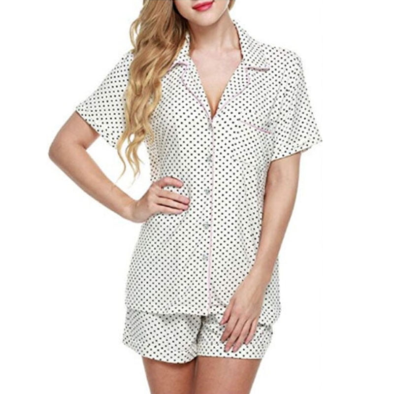 Womens 2 Piece Pajamas Set Short Sleeve Sleepwear ButtonDown Shirt and