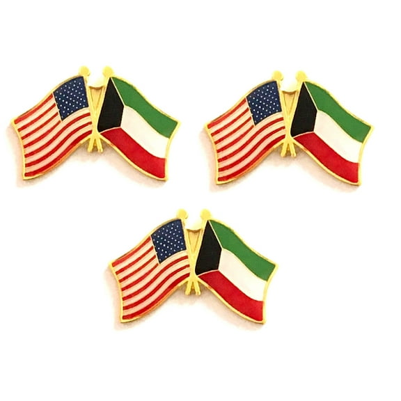 Box of 3 Kuwait & US Crossed Flag Lapel Pins, Pack of 3