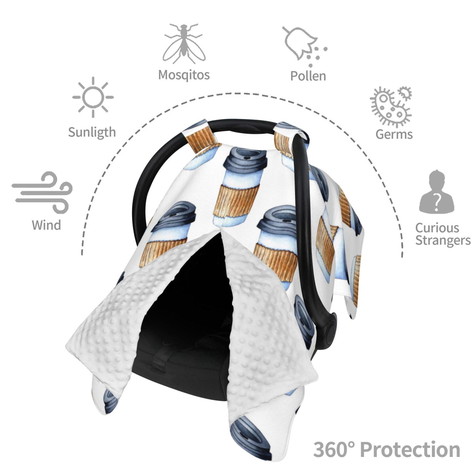 Car Seat Cover Baby - Coffee To Go Pattern Breathable Infant Car Seat Cover for Baby Carseat, Lightweight Comfort Baby Essentials Must Haves Newborn Stuff for Girl Boy