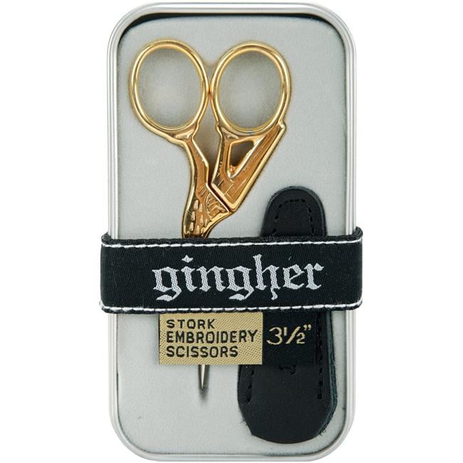 Fiskars 1005280 3.5 in. Gingher Gold Handled Stork Embroidery Scissors with Leather Sheath
