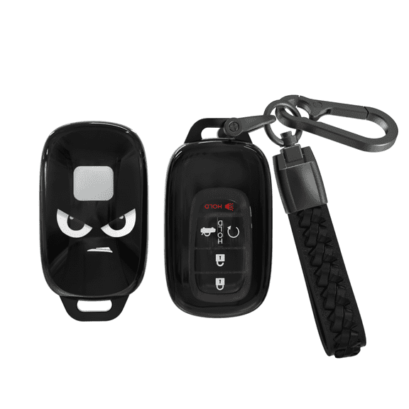 Soopcase for Honda Key Fob Cover, Soft TPU Cover with Leather Keychain Compatible with Accord Civic CRV Pilot HR-V Odyssey Fit Ridgeline Insight Pilot Acura MDX RDX Smart Key (Black,2/5 Buttons)