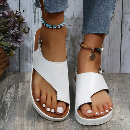 CHOII Clearance Women s Fashion Summer Boho Flat Non Slip Sandals Beach Casual Shoes Natural Style Flip Flops for Women Beautiful Daisy Buckle Ankle Strap Sandals Thong Sandals White/9