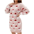 thumbnail image 2 of Aboser Womens Christmas Sweater Dress with Santa Claus Funny Lantern Sleeve Knit Sweaters Pullover Cute Xmas Holiday Knitted Dresses, 2 of 6