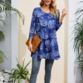 thumbnail image 3 of ENMAIN Plus Size Tunics for Women 3/4 Sleeve Paisley Tops Loose Fitting Clothes Blue Flare Blouses, 3 of 8