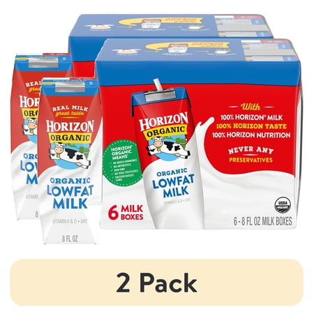 (2 pack) Horizon Organic Shelf Stable 1% Lowfat Milk Boxes, 8 fl oz, 6 Count
