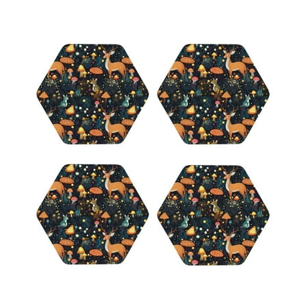 

Leather Coasters Set of 4 - Forest elf Lightweight Non-Slip Drink Coasters for Desk Anti-Scalding Desk Cup Coasters for Office Table Decor Hexagon