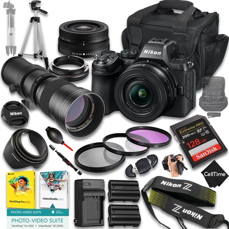 Nikon Z5 II Mirrorless Camera with Z DX 16-50mm f/3.5-6.3 VR And 420-800mm f/8 Manual Super HD Telephoto Lens   128 GB Memory   Extra Battery   Camera Case   More (23pc Bundle)