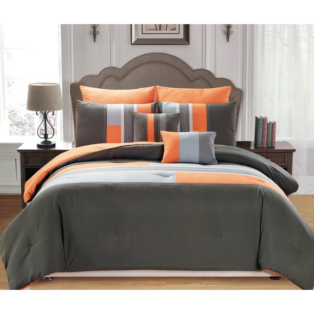 Desiree 7 Piece Queen Comforter Set In, Orange Queen Bedding Set