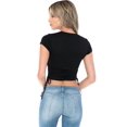 thumbnail image 3 of Womens Trendy Solid Color Soft Basic Ruched Tie Crop Top Black Small, 3 of 3
