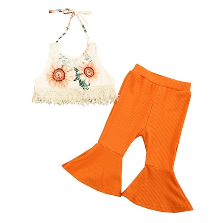 

Dewadbow Toddler Kids Baby Girl Summer Outfits Sunflower Halter Top Pants