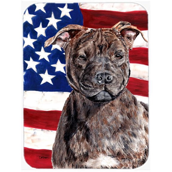 Staffordshire Bull Terrier Staffie With American Flag USA Glass Cutting Board - Large
