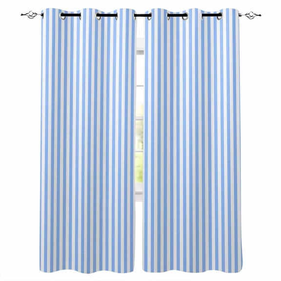 Blackout Curtains for Bedroom, Blue White Stripe Room Darkening Window Drapes for Living Room, Modern Minimalist Geometric Striped Thermal Insulated Grommet Curtains, 27.5x39 inch, 2 Panels