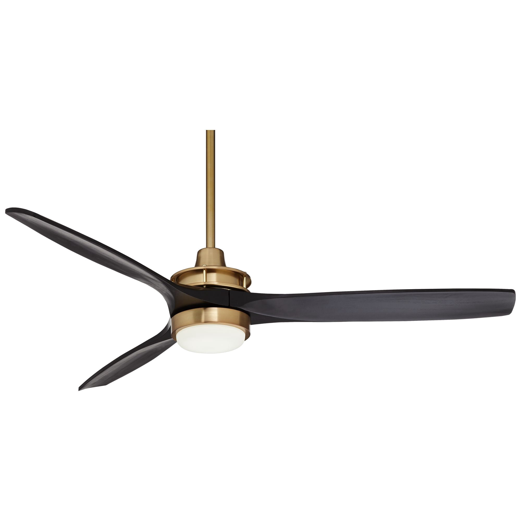 Casa Vieja 52" Windspun Indoor Ceiling Fan 3 Blade LED Light Remote Control Soft Brass Finish Motor Matte Black Finish Wood Blades