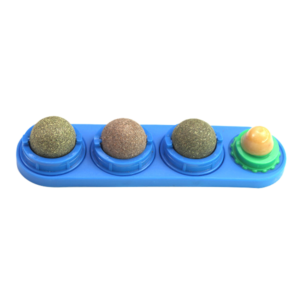 Youngy Catnip Ball Set Self-Adhesive Rotated Catnip Silvervine Lick Ball Molar Teething Blue