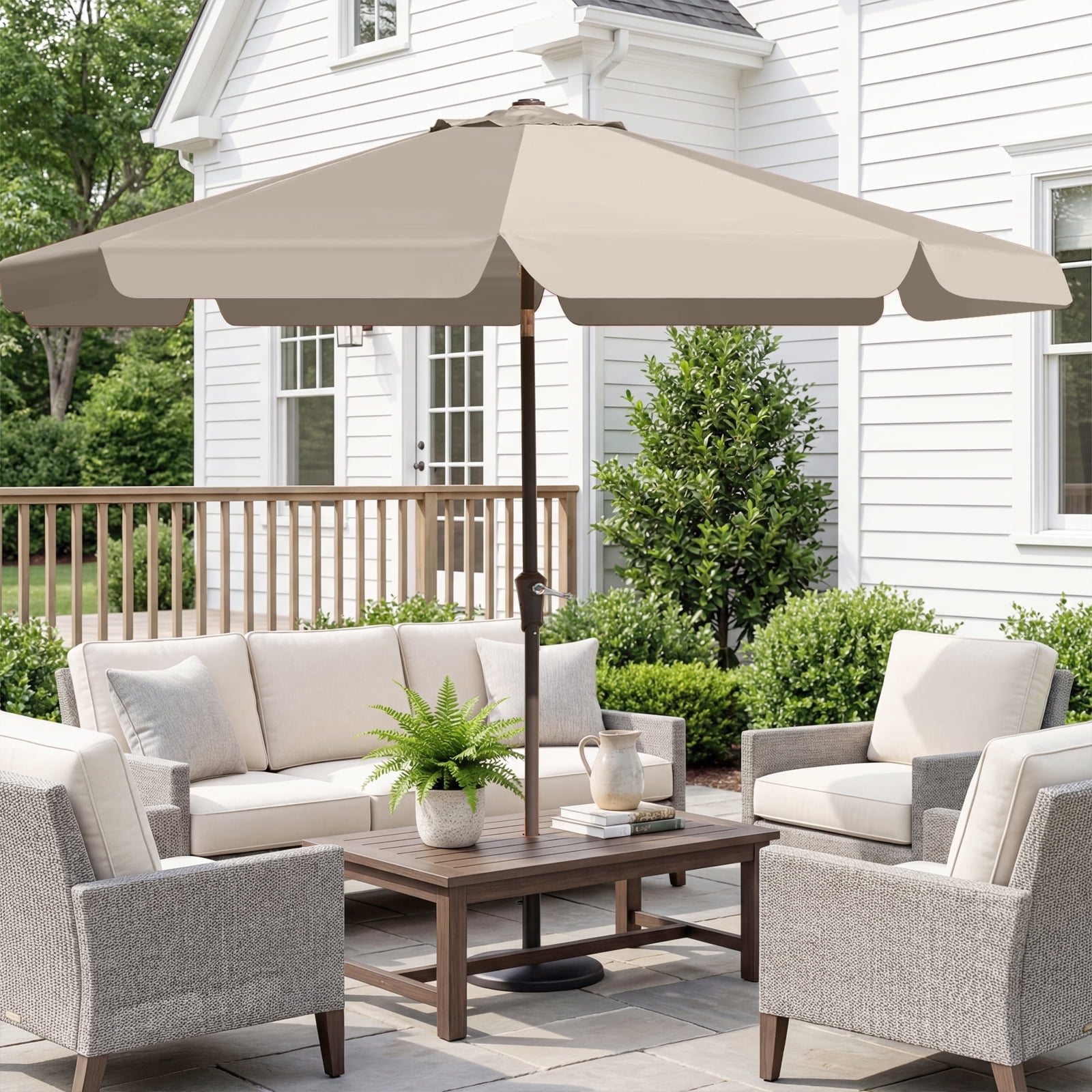 gray and white patio umbrella Premium Beach And dont forget the base thats sold separately Mainstays 9ft Tan Cabana Stripe