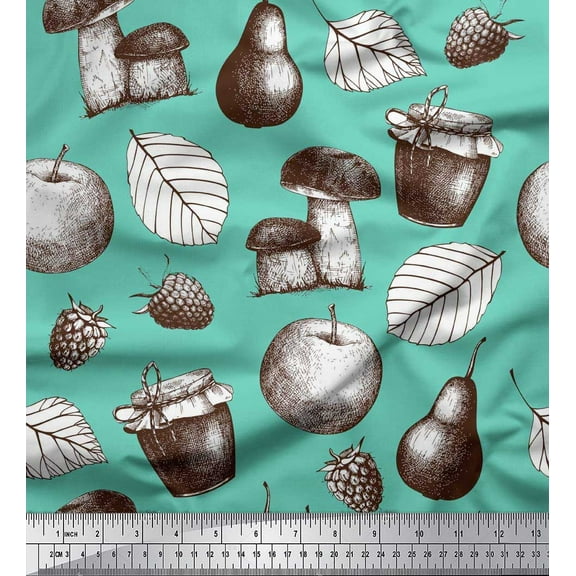 Soimoi Cotton Duck Fabric Mushroom, Pear Fruits Decor Fabric Printed Yard 42 Inch Wide