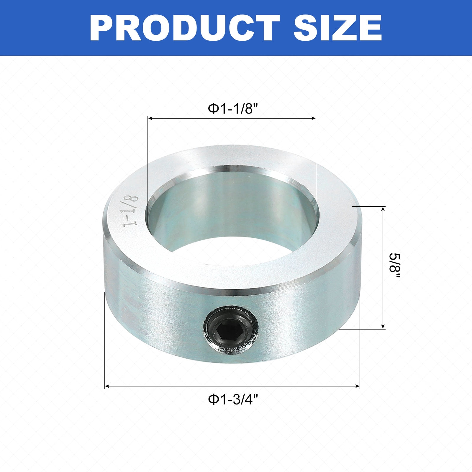 8pcs Set Screw Collars 1-1/8" Bore Carbon Steel Shaft Collars, 1-3/4" OD, 5/8" Width Lock Axle Collar Clamp