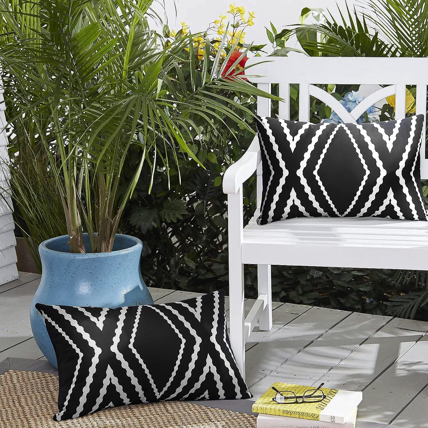 Adabana Outdoor Waterproof Boho Throw Pillow Covers Geometric Pillow Cases for Patio Garden Set of 2 18 X 18 Inches White