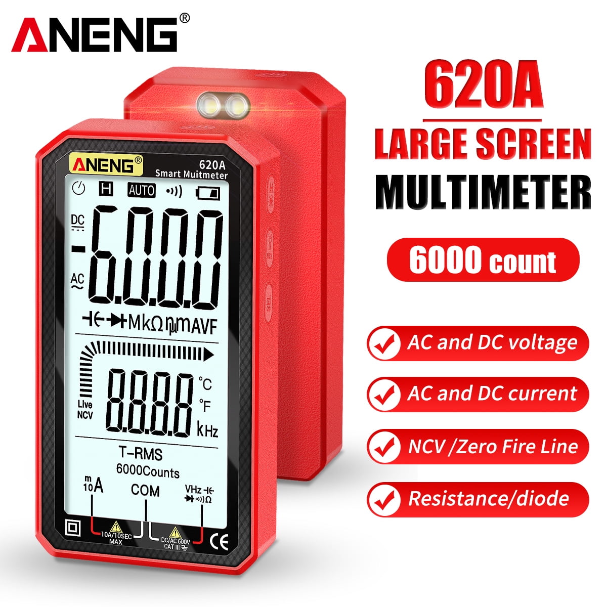 Amp Meter Circuit 4.7-Inch LCD Display AC/DC Digital Multimeter Ultraportable True-RMS Multimeter Auto-Ranging Multi Tester with Amp Volt Ohm Capacitance Continuity Temperature