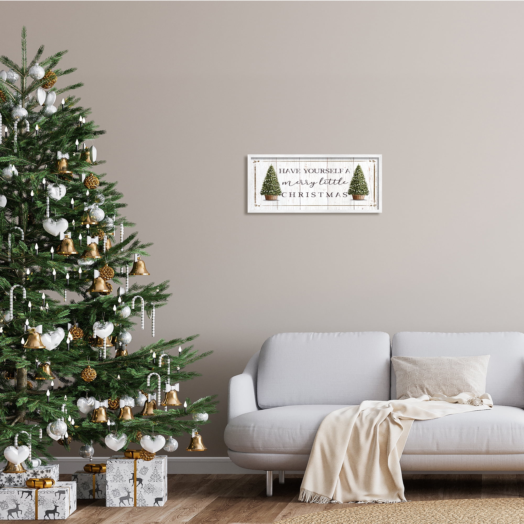 Stupell Indtries Rtic Merry Little Christmas Phrase Holiday Fir Trees,24 x 10,Design by Elizabeth Tyndall