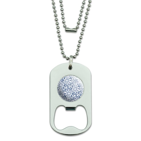 Delicate Hand-Drawn Lace Pattern Hearts Military Dog Tag Bottle Opener Pendant