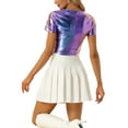 thumbnail image 3 of INSPIRE CHIC Metallic Crop Tops for Women's Keyhole Short Sleeve Halloween Party Shiny Holographic Top M Purple Blue, 3 of 5