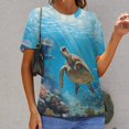 thumbnail image 6 of Nautical Green Sea Turtles Womens Tops Women's Fashion Casual Short Sleeve Flower Print Round Neck Pullover Top Blouse, 6 of 6
