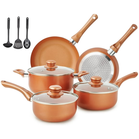 Juego de utensilios de cocina M MELENTA Ultra Antiadherente de cobre con cerámica, 11 piezas