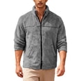 thumbnail image 2 of Polar Fleece Jacket Men Fall Winter Long Sleeve Loose Casual Stand Collar Zip Up Jackets with Pockets Fuzzy Coat Outerwear, 2 of 9