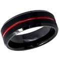 thumbnail image 1 of Men's Women's Tungsten Wedding Band Engagement Ring 8mm Red IP Plated Shiny Grooved Center, Black Brushed Beveled Edge, 1 of 4