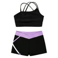 thumbnail image 3 of YONGHS Kids 2 Piece Dance Outfit Criss Cross Back Tank Top with Shorts Gymnastic Tracksuit Lavender 10, 3 of 5